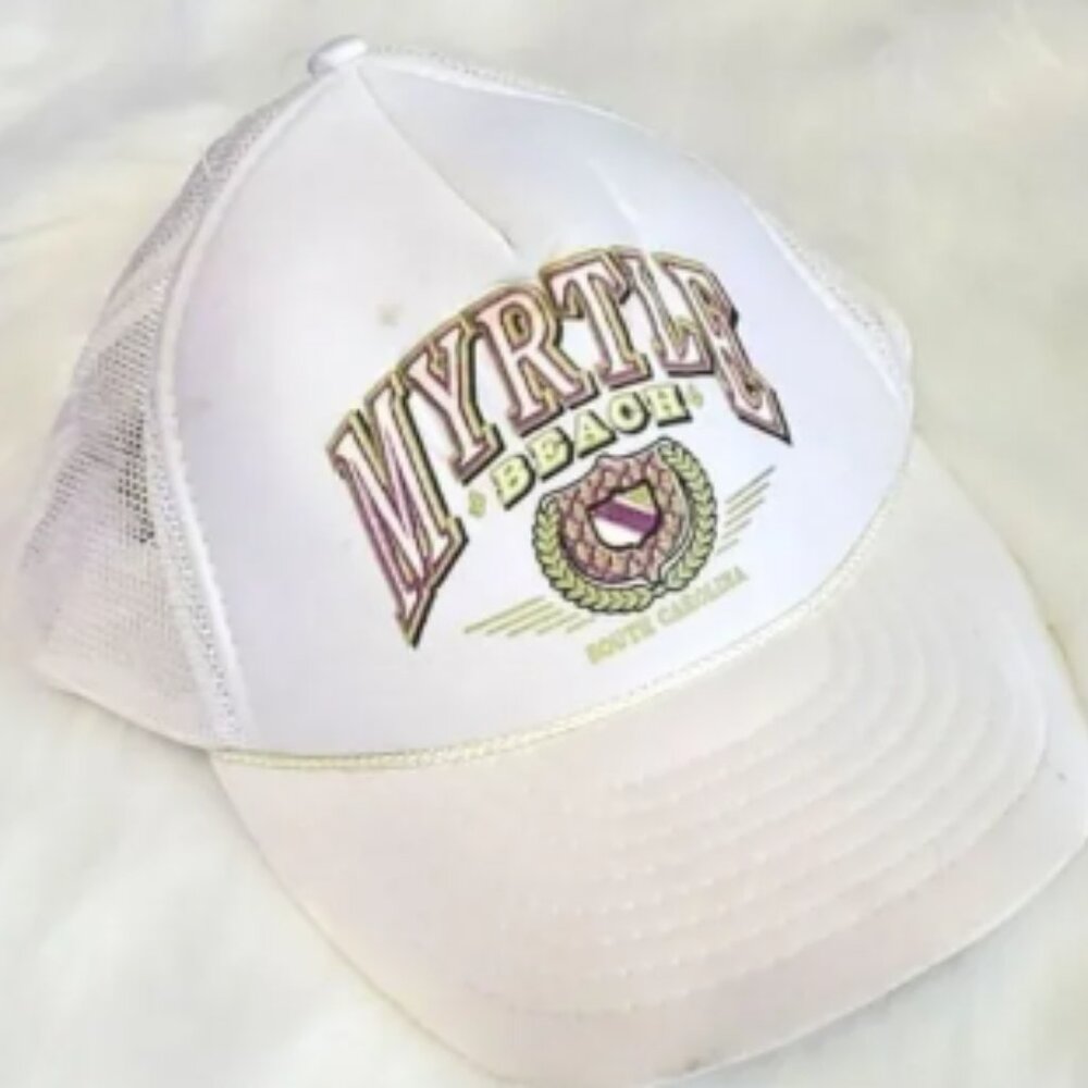 Vintage 90s Myrtle Beach South Carolina Trucker Mesh Snapback Hat White